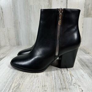 Nine West Niomi Black Leather Side Zipper Heeled Bootie #1123